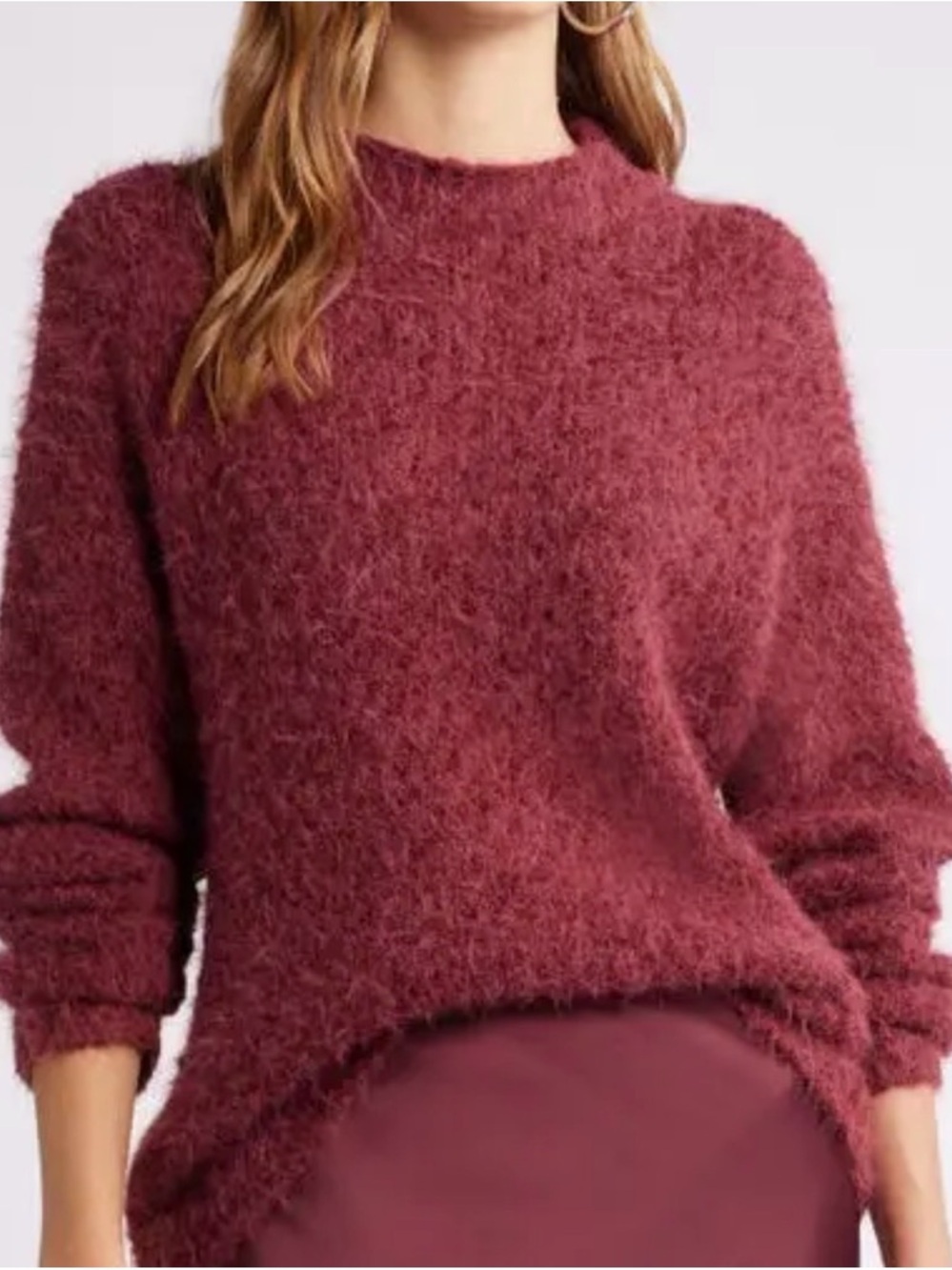 OPEN EDIT Fuzzy Knit Sweater XL Burgundy Wine Cozy Soft Slouchy Chic